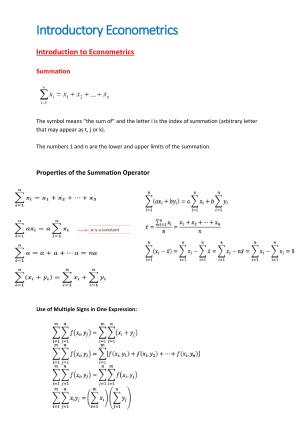 HIGH DISTINCTION ECON241 Introductory Econometrics Study Notes