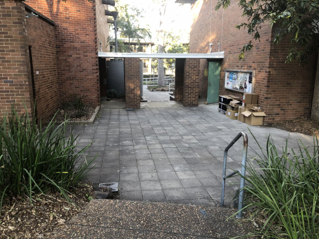 Green doors on the right - view from Great Hall