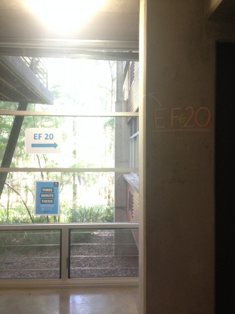 Signs pointing to the room; in the corner on your right!