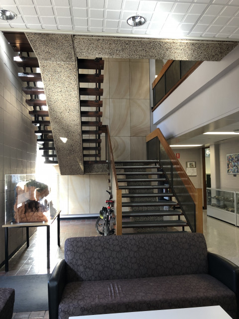Stairs behind the main entrance - access level 1