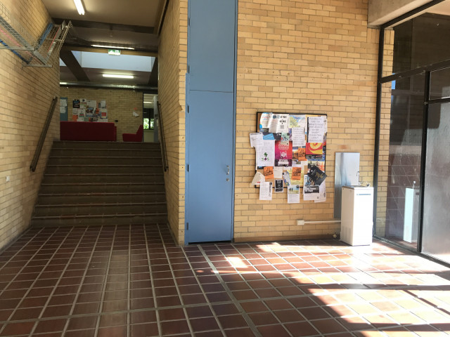 Stairs to health sciences on the left, the bubbler basking in all its glory on the right