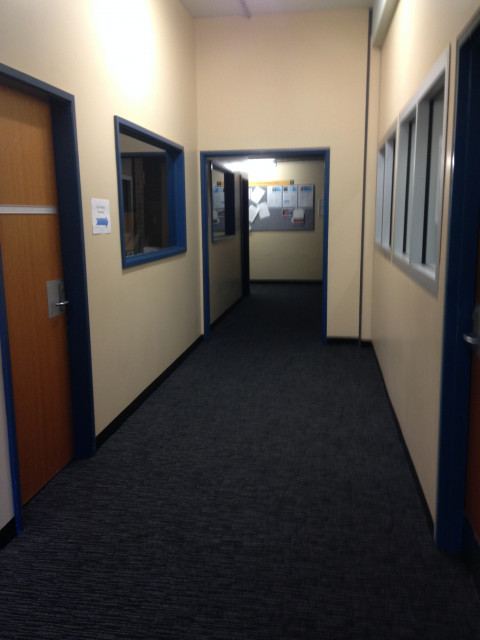 Through the blue-rimmed archway