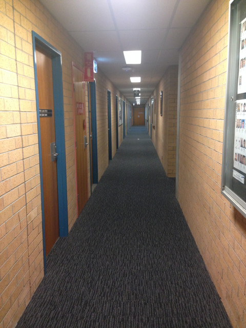 Turn left after the stairs